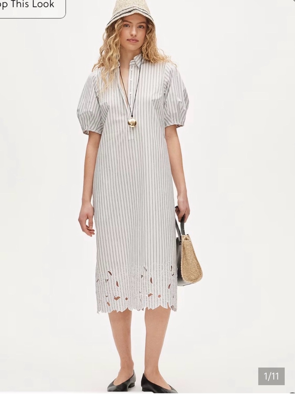 J. Crew White Shirt Dress with Embroidered Hem